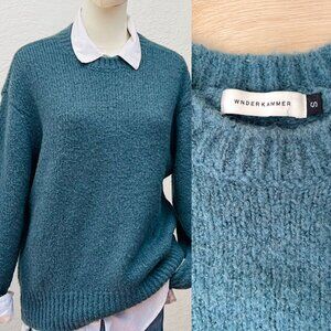 WNDERKAMMER Teal Wool/Nylon Fluffy Pullover Crewneck Sweater (S) Minimalist Prep
